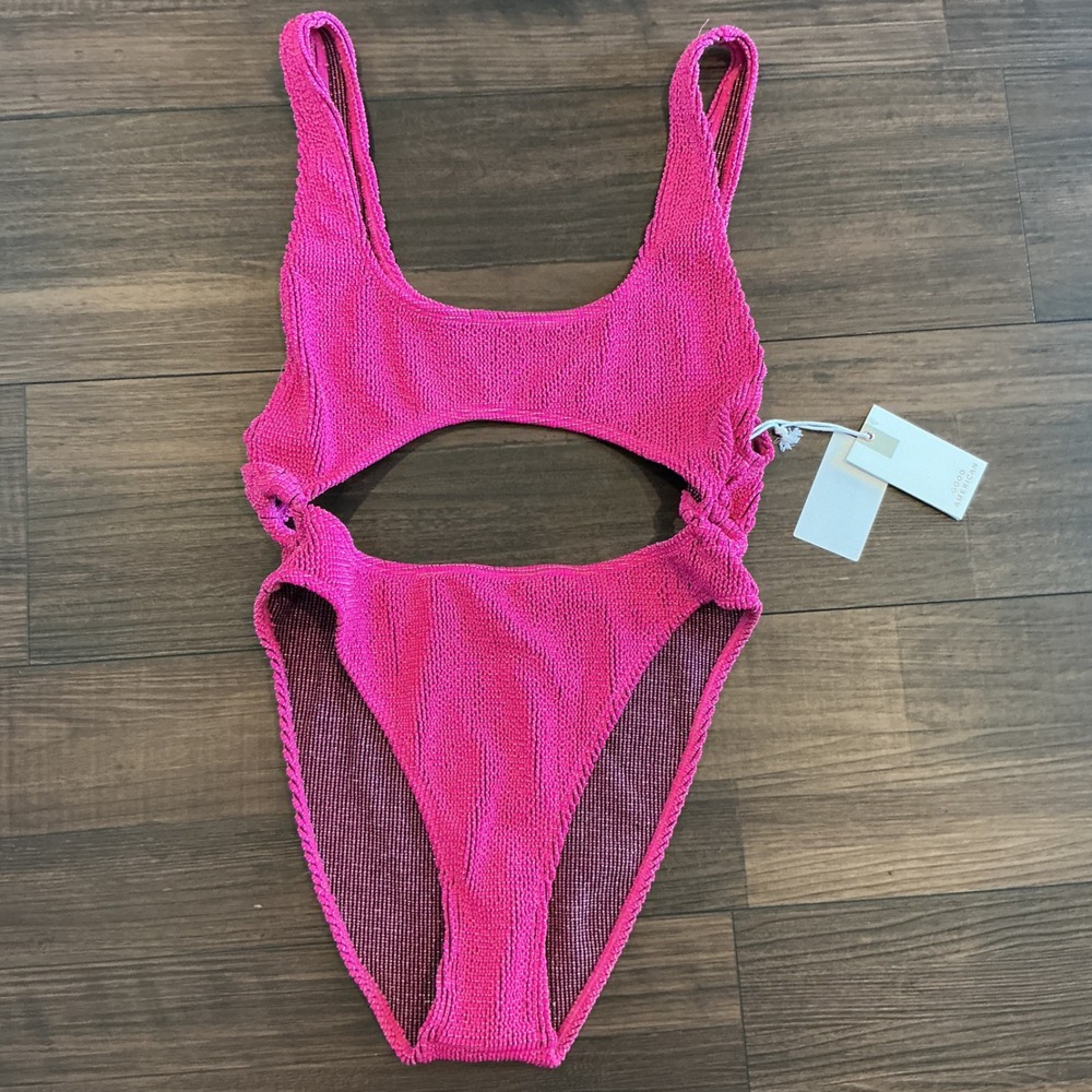 Good American One Piece Swimsuit Fuchsia Pink Sparkle Cutout Size 3/4